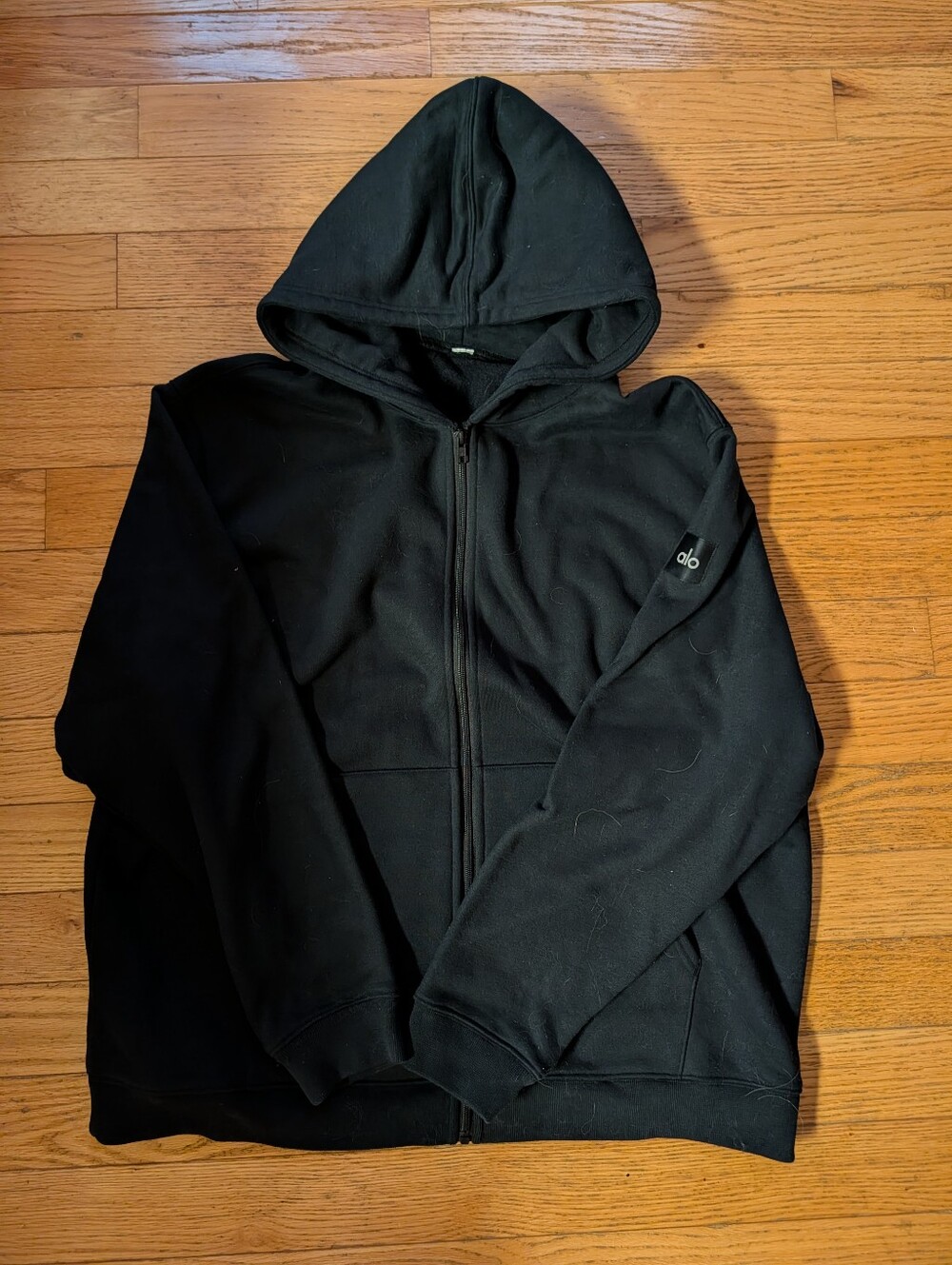 Alo Yoga Renown Heavy Weight Full Zip Hoodie Black Unisex Athleisure Sweatshirt